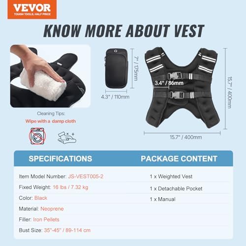 VEVOR Weighted Vest for Strength Training and Weight Loss, Reflective Stripe, Adjustable Buckle, 12/16/20/30 lbs
