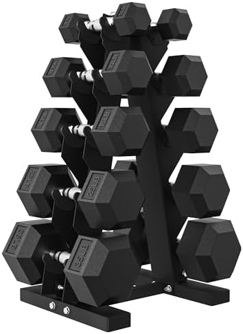 Hex Weights Dumbbells Set with Rack for Strength Training at Home and Gym, Heavy Duty 100-550 lb Rubber Coated Dumbbells