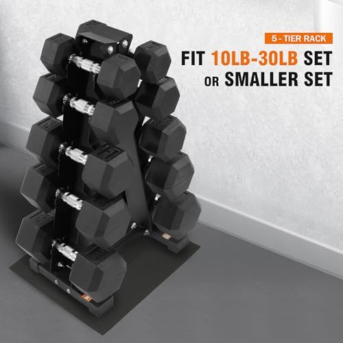 Fitvids Rubber Coated Hex Dumbbell Weight Set for Home Gym, 150LB Set, 5-25 Lbs Pairs, Portable Storage Included Fitvi