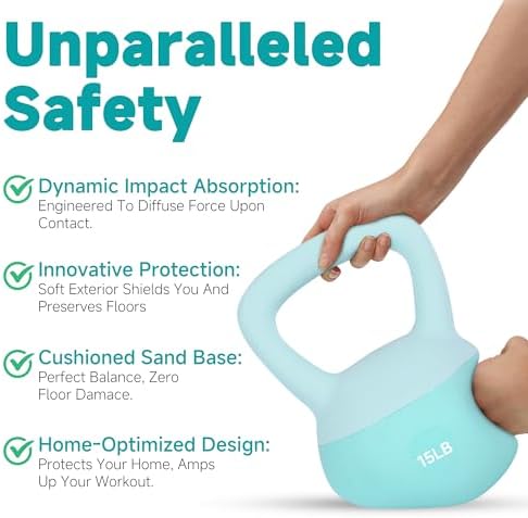 LeikeFitness Soft Kettlebells, Steel Shot Filled Weights for Women and Men, Color Coded Anti-Slip Soft Kettlebells, Home