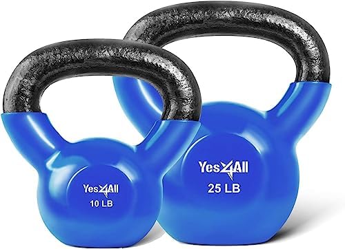 Yes4All Kettlebell, Stable Flat Bottom Kettlebell, Cast Iron Sets for Full Body Workout, Push Up, Grip Strength Training