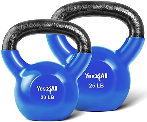 Yes4All Kettlebell, Stable Flat Bottom Kettlebell, Cast Iron Sets for Full Body Workout, Push Up, Grip Strength Training