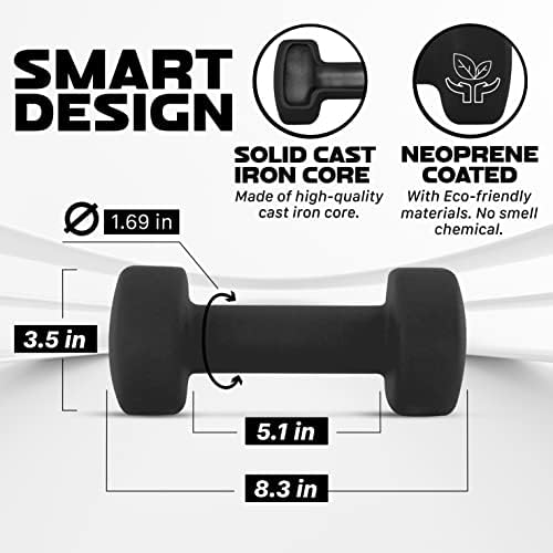 Yes4All Neoprene Coated Dumbbell Hand Weight Sets of 2 - Multiple Weight Options for Home Gym Fitness Users - Anti-Roll,