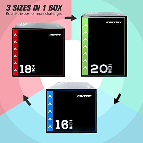 RitFit 3 in 1 Plyo Box Heavy Duty High Density Foam Jumping Box 20"x18"x16" Home Gym Fitness 440lb Weight Capacity