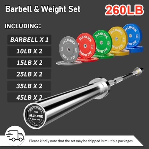 Olympic Barbell 7ft 45LB for Weightlifting Powerlifting, Home Gym Strength Training, Squats Deadlifts Presses Rows Curls