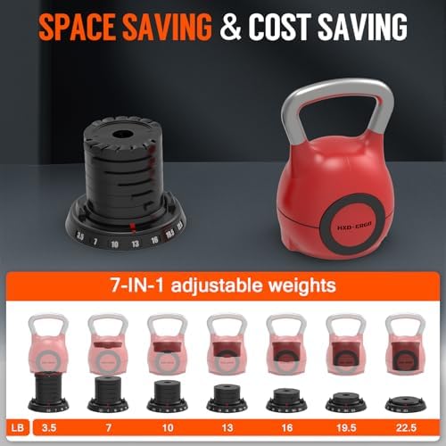 Quickly Adjusts 7 Weights HXD-Ergo Adjustable Kettlebell Set for Home Gym Enthusiasts | Ergonomic Kettlebell Set HXD-Er