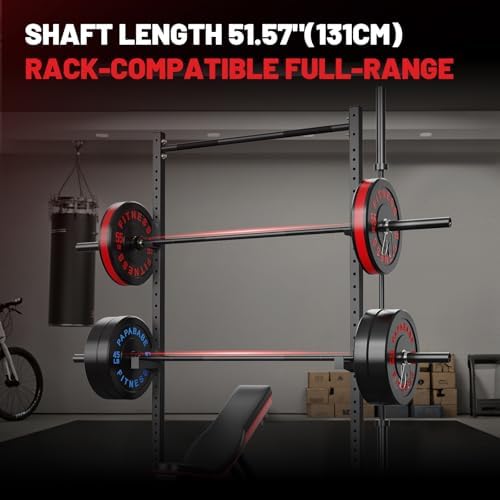 Papababe Olympic Barbell 45lb Weight Bar for Strength Training and Gym Use with 1000lb Weight Capacity Chrome/Zinc Plati