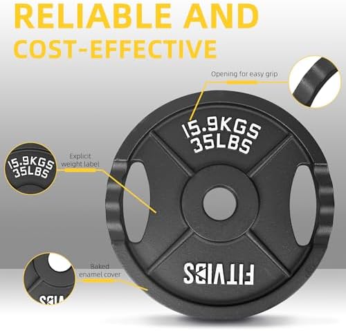 Fitvids Cast Iron Weight Plate for Strength Training and Weightlifting, Multiple Sizes | Fitvids 2-Inch Olympic Plate f