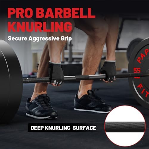 Papababe Olympic Barbell 45lb Weight Bar for Strength Training and Gym Use with 1000lb Weight Capacity Chrome/Zinc Plati