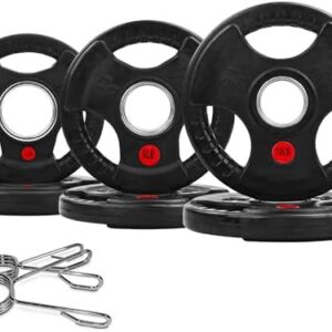 Olympic Grip Plates 2" with 3-Handle Design | Low-Noise, Floor Safe for Home Gym | Deadlift & Dumbbell Training, Perfect