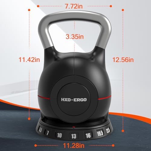 Quickly Adjusts 7 Weights HXD-Ergo Adjustable Kettlebell Set for Home Gym Enthusiasts | Ergonomic Kettlebell Set HXD-Er