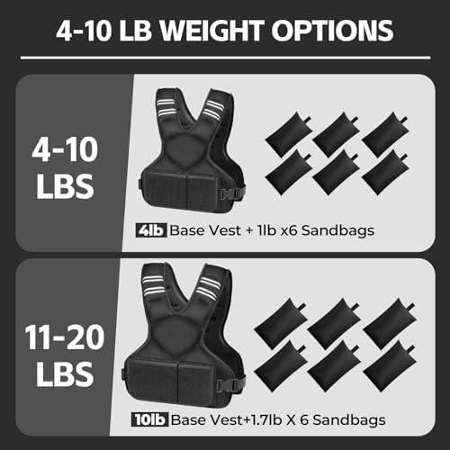 Adjustable Weighted Vest for Men and Women, 4-10lb with 6 Irongsand Weights, Strength Training Vest for Fitness and Runn