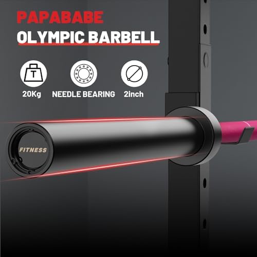 Papababe Olympic Barbell 45lb Weight Bar for Strength Training and Gym Use with 1000lb Weight Capacity Chrome/Zinc Plati