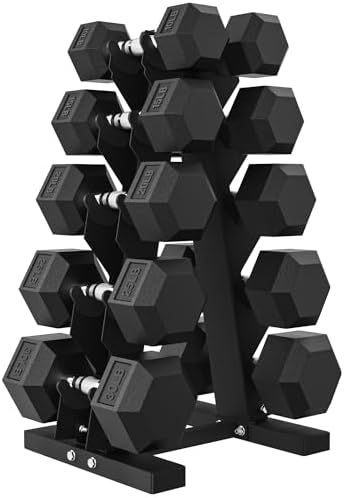 Hex Weights Dumbbells Set with Rack for Strength Training at Home and Gym, Heavy Duty 100-550 lb Rubber Coated Dumbbells