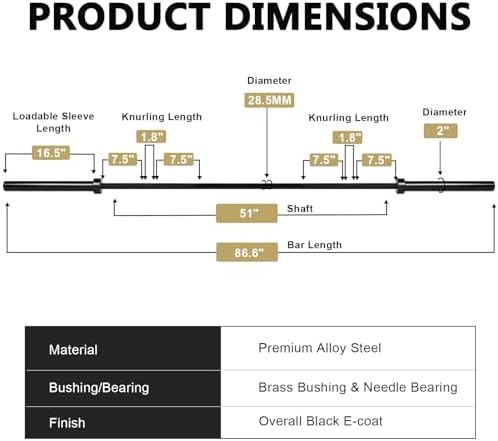 LIONSCOOL Olympic Barbell 7FT for Weightlifting and Powerlifting - 1500lbs Capacity - Strength Training for Squats, Dead