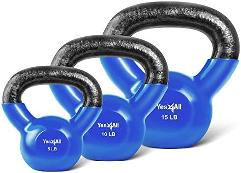 Yes4All Kettlebell, Stable Flat Bottom Kettlebell, Cast Iron Sets for Full Body Workout, Push Up, Grip Strength Training