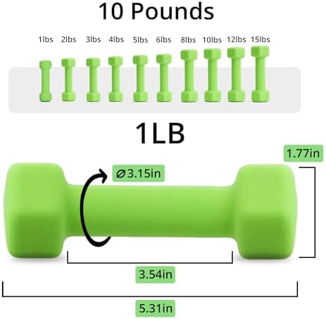 Portzon Dumbbells 10 Colors Options 1-15LB Anti-Slip Anti-Roll Hex Shape