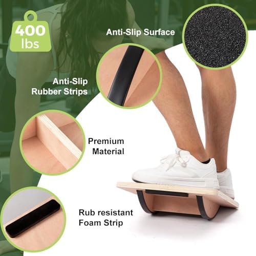 Wooden Rocker Balance Board for Adults & Seniors - Dual-Direction Wobble & 17° Tilt Stability Trainer - Supports 400 lbs