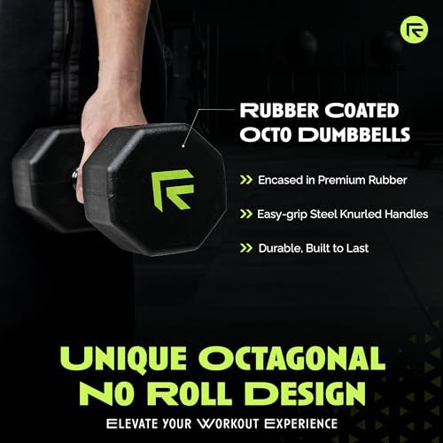 No Roll Rubber Coated Dumbbells Ideal for Home Gym Strength Training | Easy Grip Steel Knurled Handle Dumbbells Set for