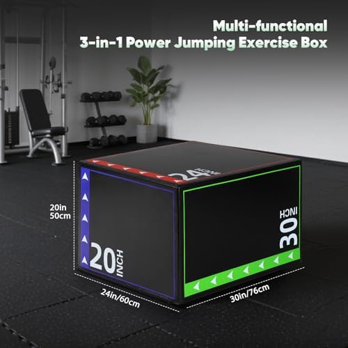 3-in-1 Plyometric Box Set - High-Density EPE & Compressed Foam Jump Box for Home Gym & HIIT & CrossFit - Non-Slip Box Ju