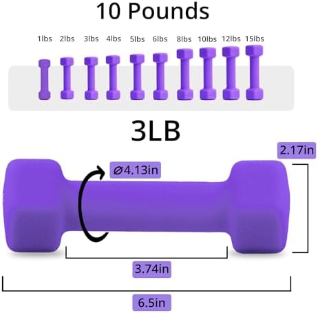 Portzon Dumbbells 10 Colors Options 1-15LB Anti-Slip Anti-Roll Hex Shape