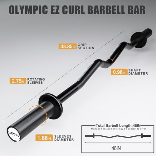 Olympic EZ Curl Barbell Bar 48-inch Curling Bar Fit 2-inch Weight Plates Strength Training Bar Squats Hip Thrusts Bench
