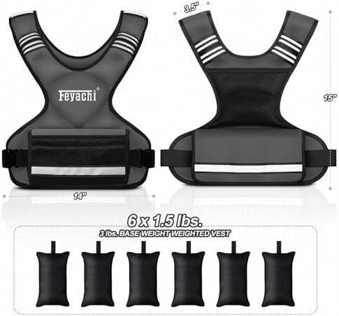 Feyachi Adjustable Weighted Vest for Running Workout and Training - 3-12 lbs / 12-20 lbs / 20-32 lbs - Reflective Design