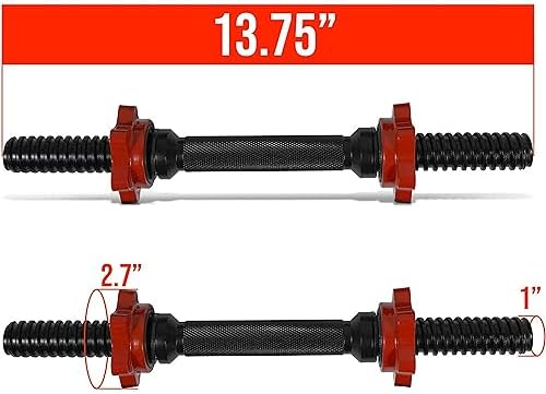 Yes4All Chrome/Rubber Grip Dumbbell Handles, 14/16/18/24 Inch, For 1" / 1.15" Plates, Weight Bar Connector, Home Gym Fi