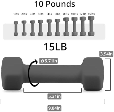 Portzon Dumbbells 10 Colors Options 1-15LB Anti-Slip Anti-Roll Hex Shape