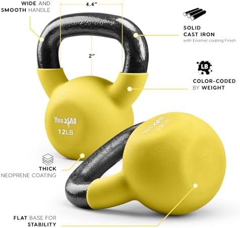 Yes4All Kettlebell - 35 LB Neoprene Coated Cast Iron Kettlebell for Home Gym, Wide Grip Handle & Flat Bottom for Swings