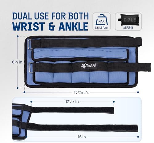 Yes4All Adjustable Wrist & Ankle Weights - Fitness & Strength Training for Women & Men, Versatile Colors - |5 LB Pair, P