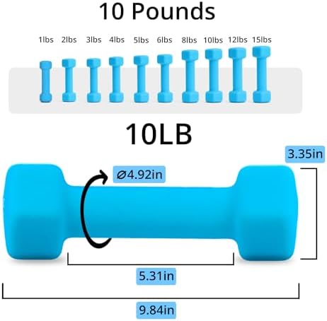 Portzon Dumbbells 10 Colors Options 1-15LB Anti-Slip Anti-Roll Hex Shape