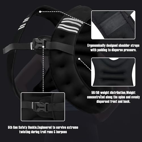 Weighted Vest for Men and Women - 10/15/20lbs - Reflective Stripe - Workout Equipment for Strength Training, Running, Wa