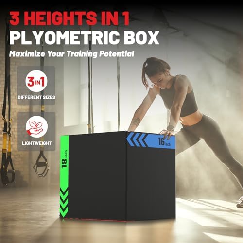 Papababe 3-in-1 Plyometric Jump Box Workout Equipment, Home Gym Box Jumps, Anti Slip Surface and High Density Foam, Home