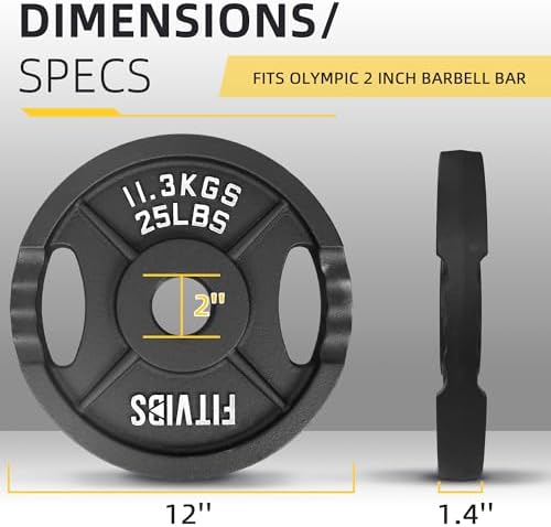 Fitvids Cast Iron Weight Plate for Strength Training and Weightlifting, Multiple Sizes | Fitvids 2-Inch Olympic Plate f