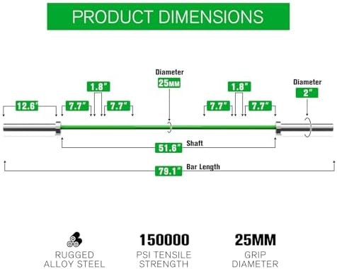 RitFit 7FT Olympic Barbell for Strength and Weightlifting Training - 2 Inch Olympic Bar for Squat, Deadlift, Bench Press