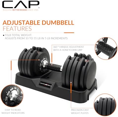Adjustable Round Dumbbell Weights | CAP Barbell | Multiple Handle Options, Singles & Pairs | 1|5 lb, 25 lb & 55 lb | Gym
