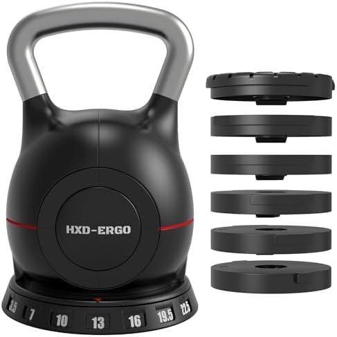 Quickly Adjusts 7 Weights HXD-Ergo Adjustable Kettlebell Set for Home Gym Enthusiasts | Ergonomic Kettlebell Set HXD-Er