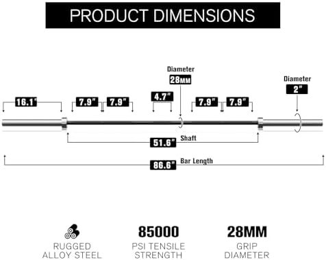 RitFit 7FT Olympic Barbell for Strength and Weightlifting Training - 2 Inch Olympic Bar for Squat, Deadlift, Bench Press
