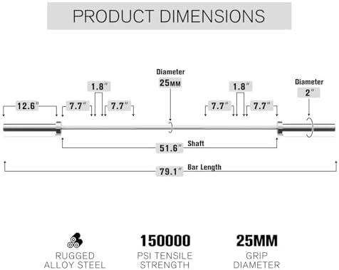 RitFit 7FT Olympic Barbell for Strength and Weightlifting Training - 2 Inch Olympic Bar for Squat, Deadlift, Bench Press