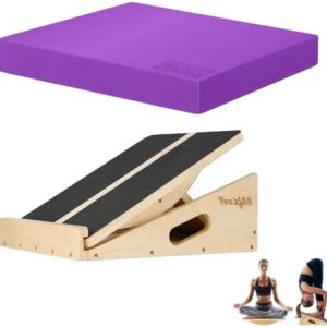 Yes4All 2in1 Wood Slant Board & Balance Board (XL Purple) Physical Therapy & Yoga Training