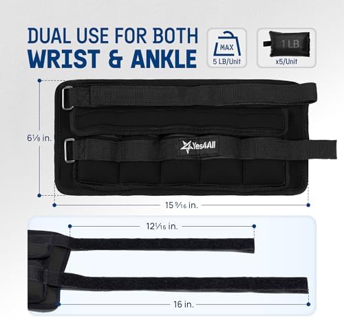 Yes4All Adjustable Wrist & Ankle Weights - Fitness & Strength Training for Women & Men, Versatile Colors - |5 LB Pair, P