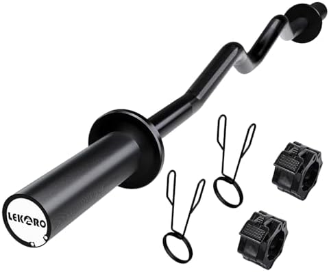 Olympic EZ Curl Barbell Bar 48-inch Curling Bar Fit 2-inch Weight Plates Strength Training Bar Squats Hip Thrusts Bench