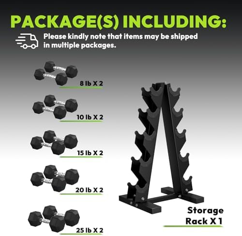 Hex Weights Dumbbells Set with Rack for Strength Training at Home and Gym, Heavy Duty 100-550 lb Rubber Coated Dumbbells