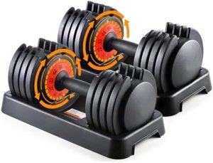 Adjustable Dumbbells 25/55 lbs Pair for Exercise & Fitness Fast Adjust Weight for Full Body Workout