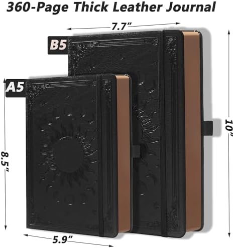 Classic Lined Writing Daily Journal for Men & Women - 360 Pages Hardcover Notebook with Vintage Sun & Moon Design, Blue