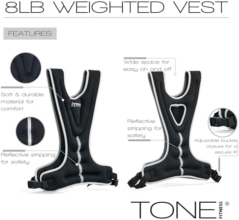 Tone Fitness Weighted Vest for Home Workouts or Outdoor Training - 8lb or 12lb, Adjustable Fit for Men and Women | Tone