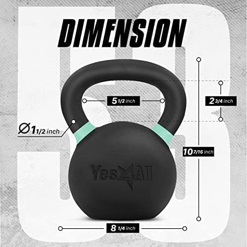 Yes4All Powder Coated 9lb-71lb Cast Iron Core Kettlebells for Heavy Duty Strength Training | Yes4All Powder Coated Kett