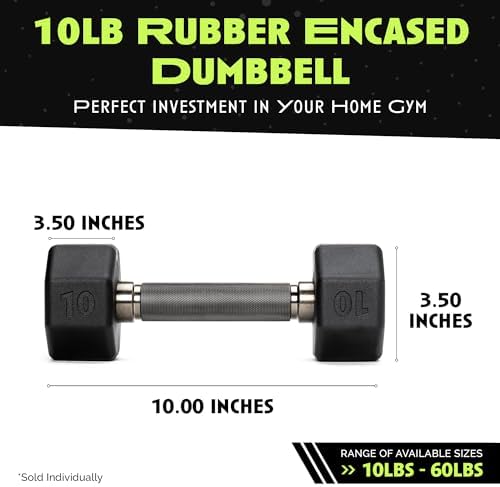 Rubber Coated Dumbbells No Roll Design Easy Grip 10-60 LBS for Strength Training Home Gym