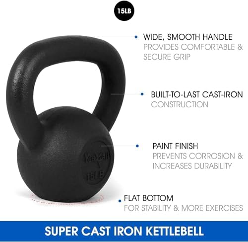 Yes4All Cast Iron Kettlebell, Strength Training Kettlebells 80 Lb (5,10,15,20,25,30,35,40,45,50,60,70,80 Lb) for Full Bo